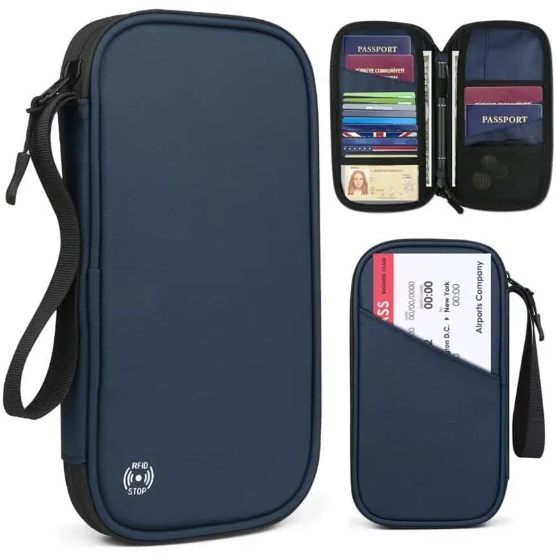 Travel Organizer Men - Leichte Familien-Reisepasshülle, Geldbörse, Oxford-Dokumenten-Organizer-Tasche mit Reißverschluss