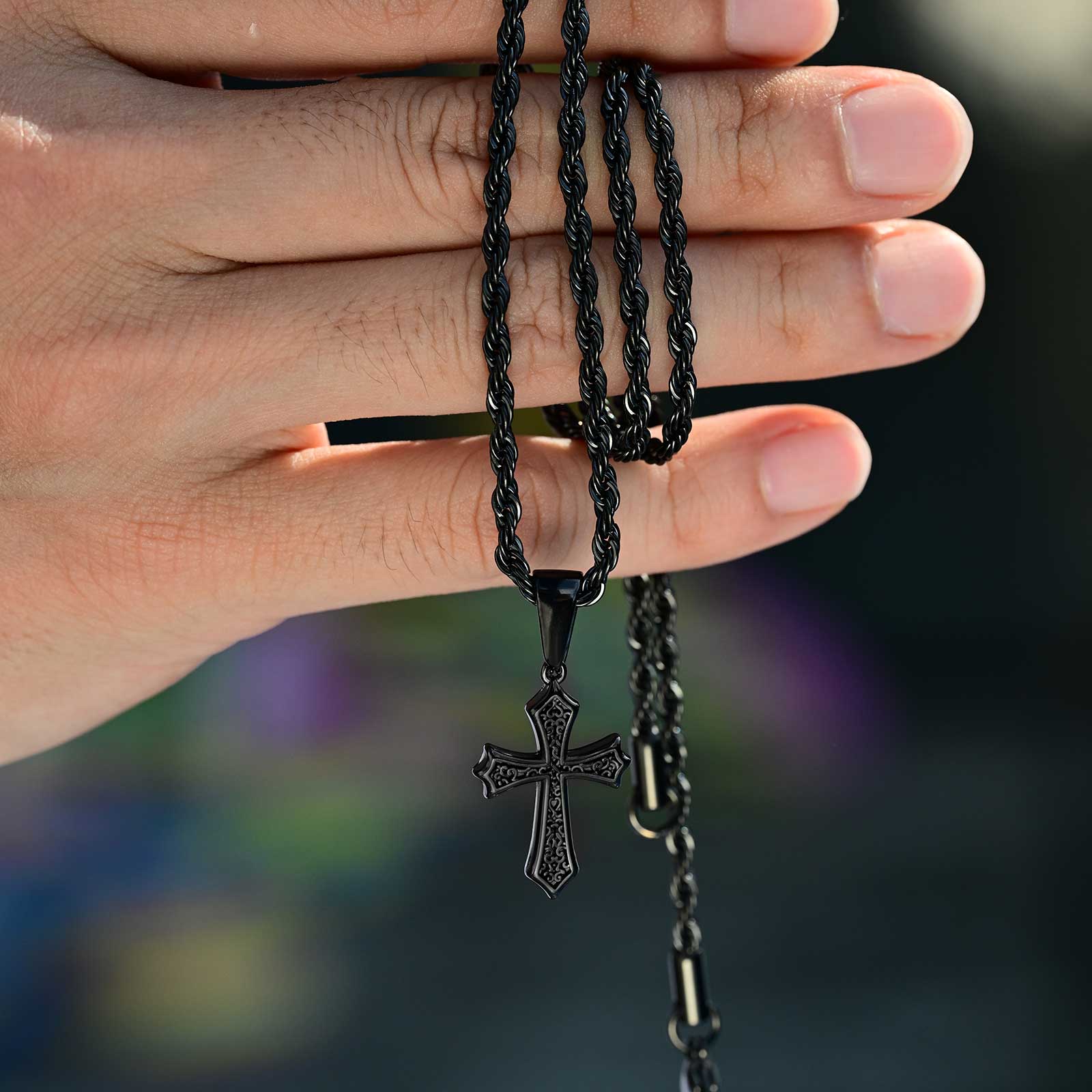 Men Accessories Neck Chain - Vnox Herren-Kreuz-Halskette, Edelstahl, Gold, Schwarz, Silber,